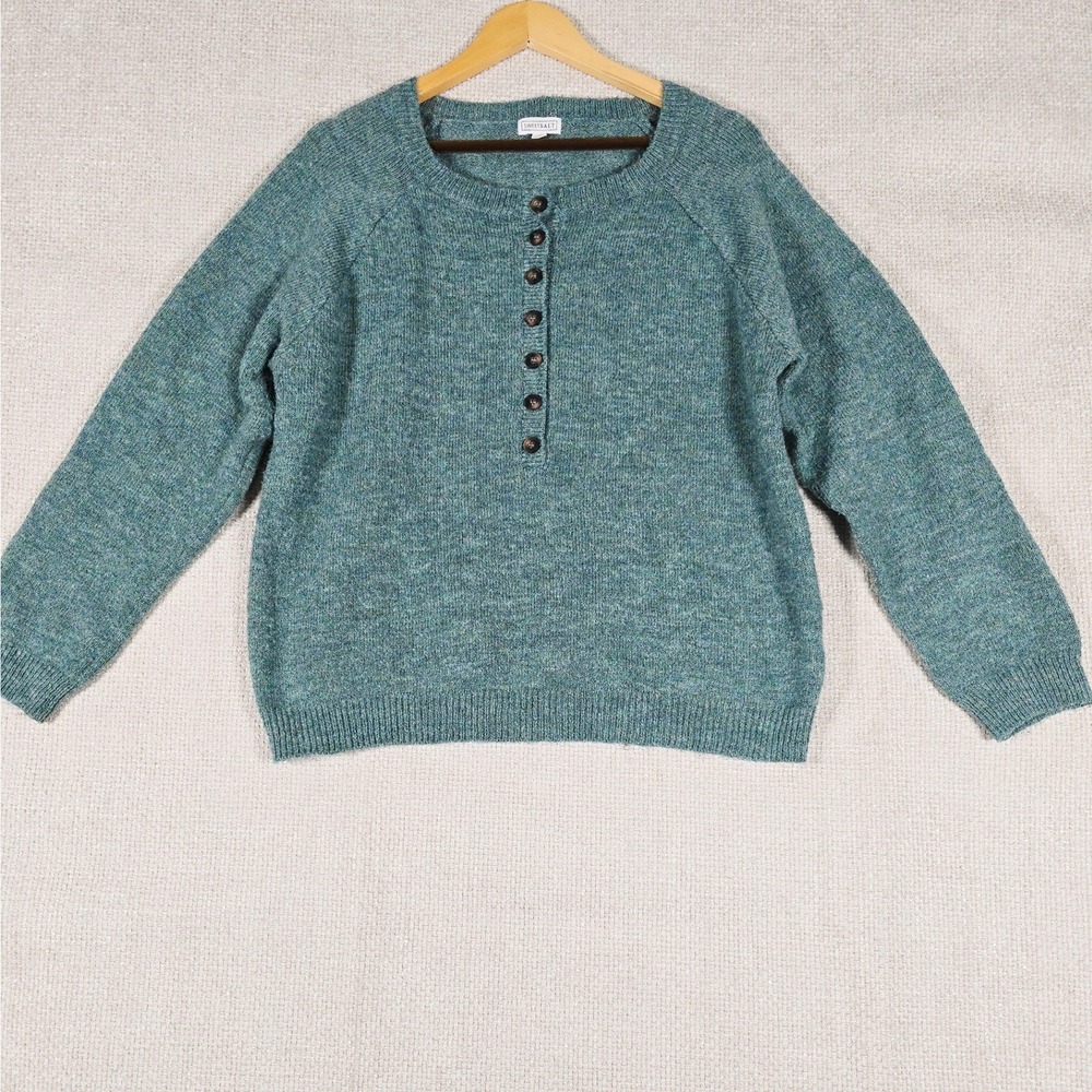 SWEETSALT Teal Heathered Button Neck Knit Sweater Women's‎ Size M